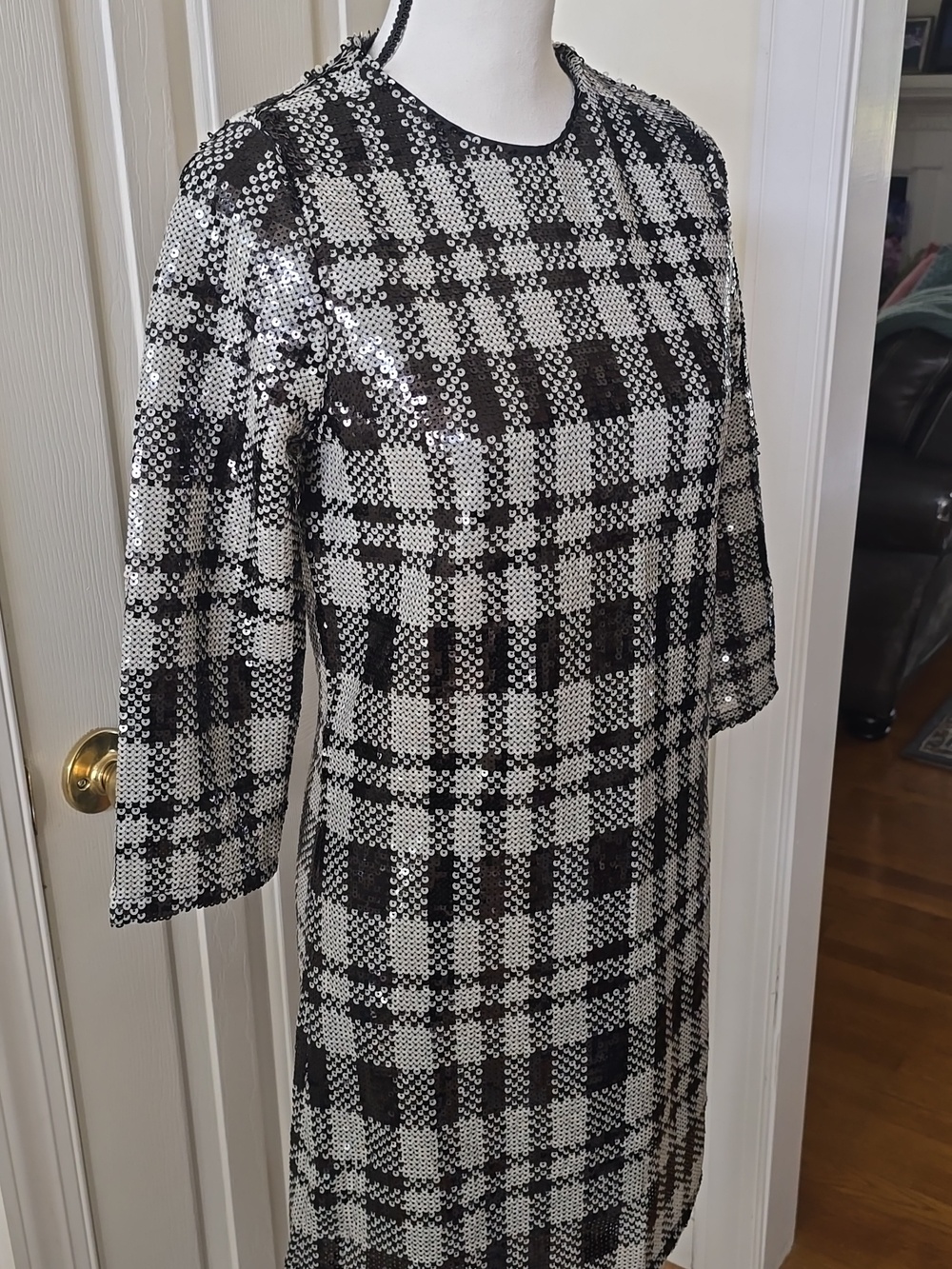 DRAPER JAMES WOMENS BLACK & WHITE SEQUIN SHEATH DRESS SIZE 4 - Picture 9 of 17